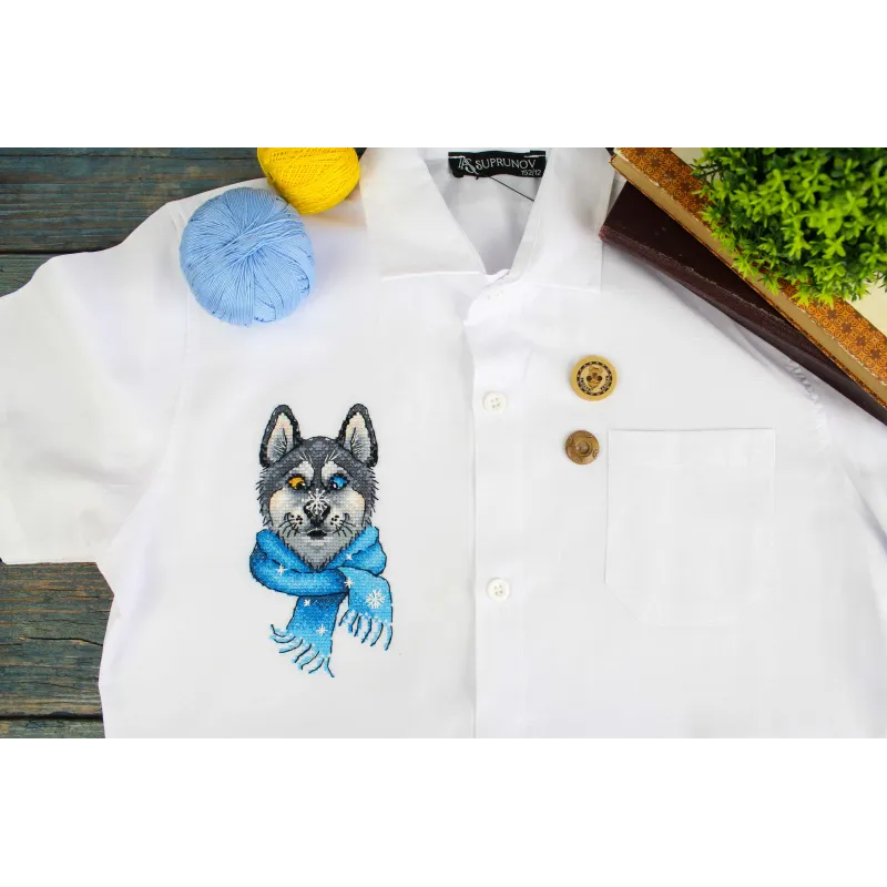 Water-soluble canvas cross stitch kit "Funny Husky" 15x8 cm SV-1035