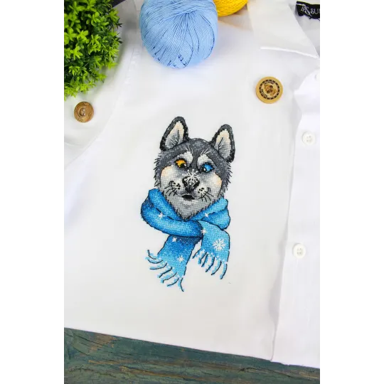 Water-soluble canvas cross stitch kit "Funny Husky" 15x8 cm SV-1035