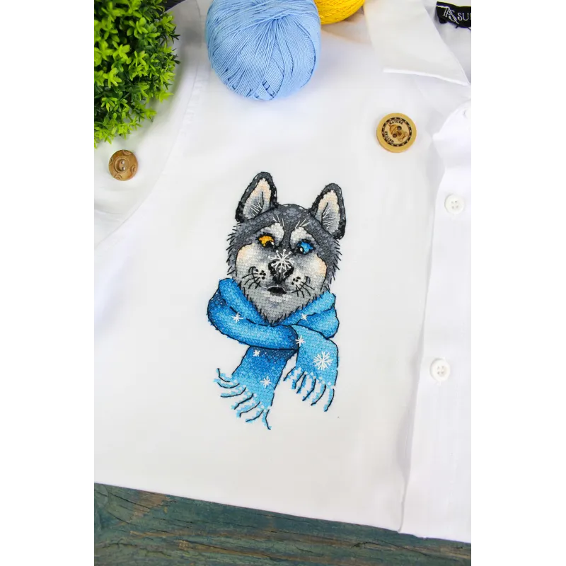Water-soluble canvas cross stitch kit "Funny Husky" 15x8 cm SV-1035