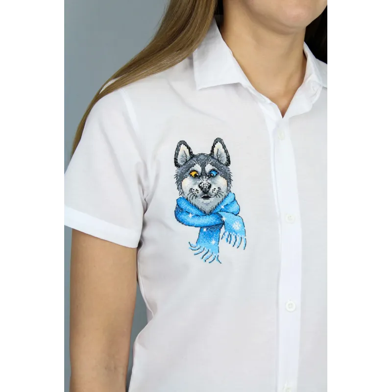 Kit de point de croix sur toile hydrosoluble "Funny Husky" 15x8 cm SV-1035