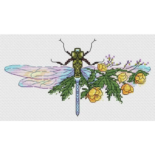 Water-soluble canvas cross stitch kit "Flower dragonfly" 9x17 cm SV-1034