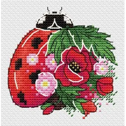 Vandenyje tirpus drobės kryželiu rinkinys "Gėlė-ladybug" 9x9 cm SV-1033