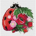 Kit de point de croix sur toile soluble à l’eau "Coccinelle fleurie" 9x9 cm SV-1033