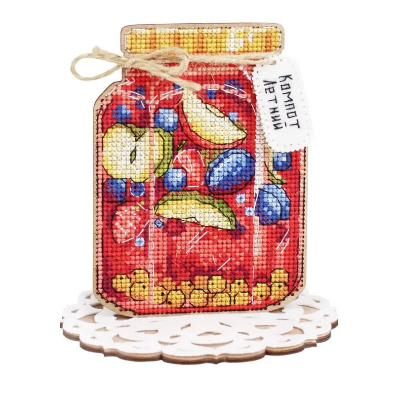 Cross-stitch on wooden base "Summer juice" 13*12*9 cm SO-117