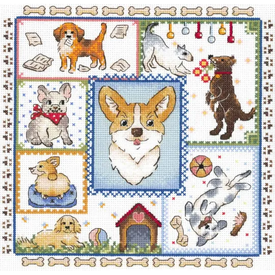 Cross stitch kit "Sampler. Puppy Joy" 20x20 cm SNV-895