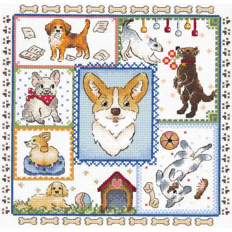 Kit de point de croix "Sampleur. Puppy Joy" 20x20 cm SNV-895