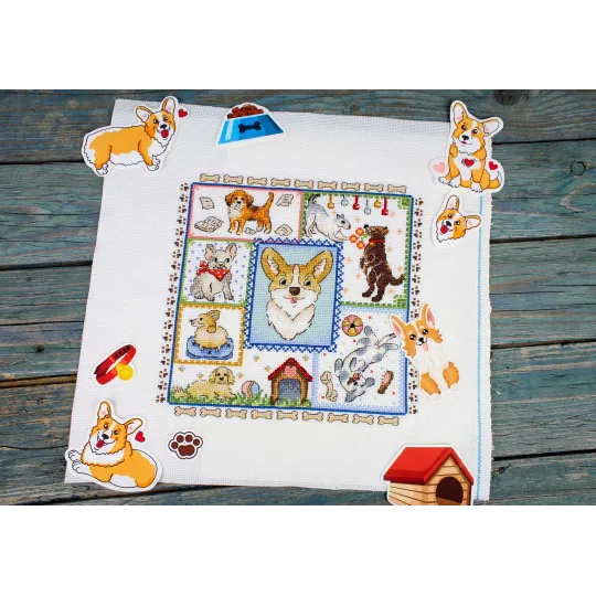 Cross stitch kit "Sampler. Puppy Joy" 20x20 cm SNV-895