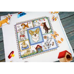 Kryželiu siuvinėjimo rinkinys "Sampler. Šuniuko džiaugsmas" 20x20 cm SNV-895