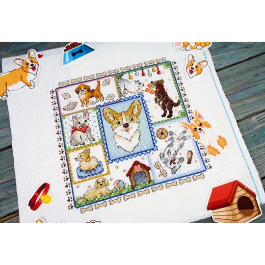 Cross stitch kit "Sampler. Puppy Joy" 20x20 cm SNV-895