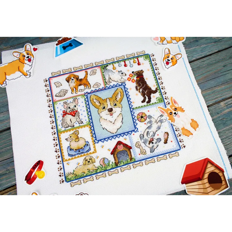 Cross Stitch Kit "Sampler. Welpe Joy" 20x20 cm SNV-895