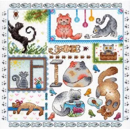 Kryželio siuvinėjimo rinkinys "Sampler. Katės" 20x20 cm SNV-894
