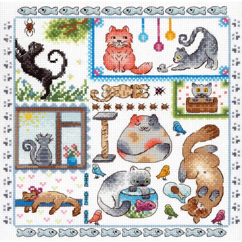 Cross stitch kit "Sampler. Cats" 20x20 cm SNV-894