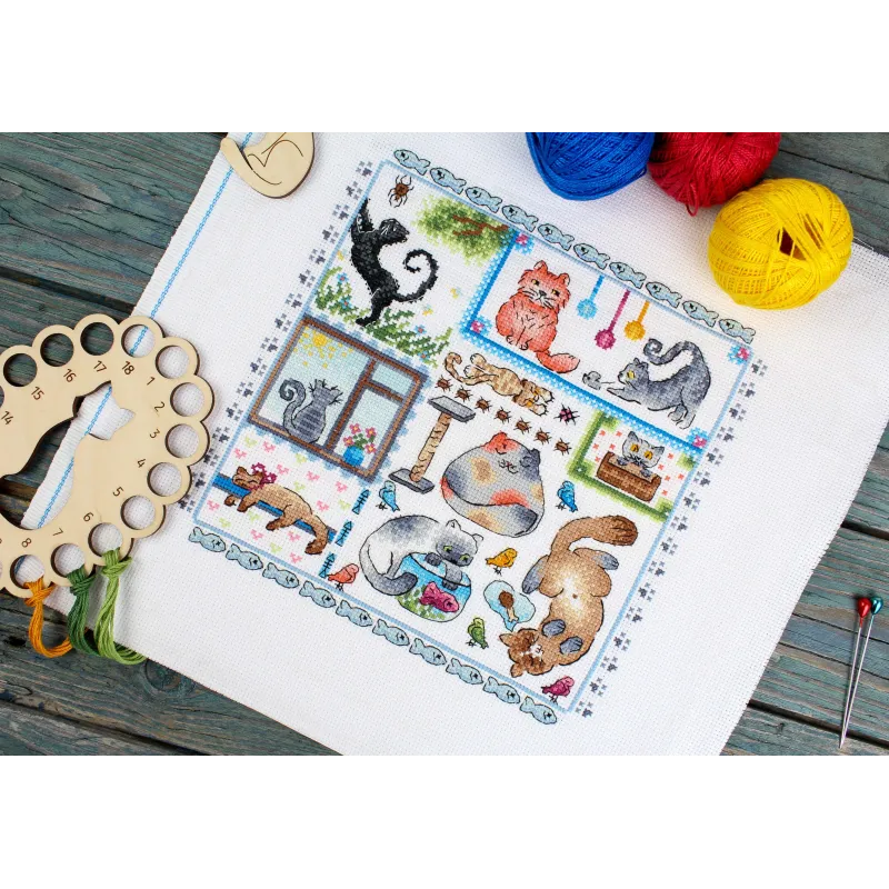 Cross Stitch Kit "Sampler. Cats" 20x20 см SNV-894