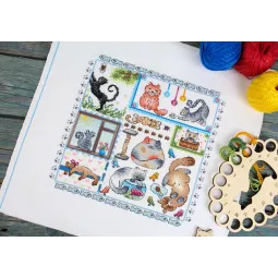 Cross stitch kit "Sampler. Cats" 20x20 cm SNV-894