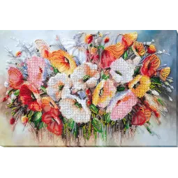 Pagrindinis karoliukų siuvinėjimo rinkinys Delikatiškos gėlės (Gėlės) 27x40 cm AAB-805