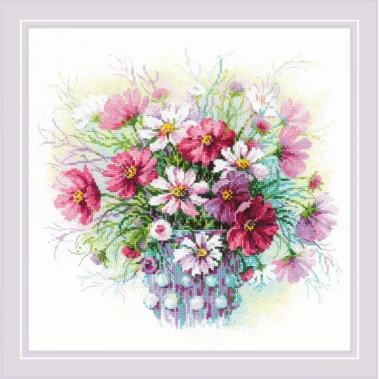 Kryželiu siuvinėjimo rinkinys „Watercolor Cosmos“ 30x30 cm SR2228