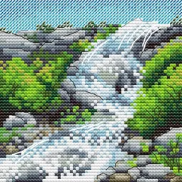 Kit de point de croix "Cascade dans les montagnes" SM-998