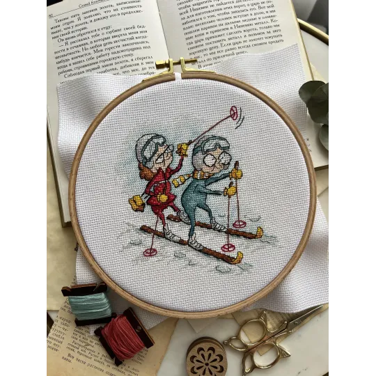 Cross stitch kit "Grandmothers skiers" SANB-24