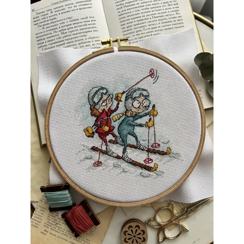 Cross Stitch Kit "Großmütter Skifahrer" SANB-24