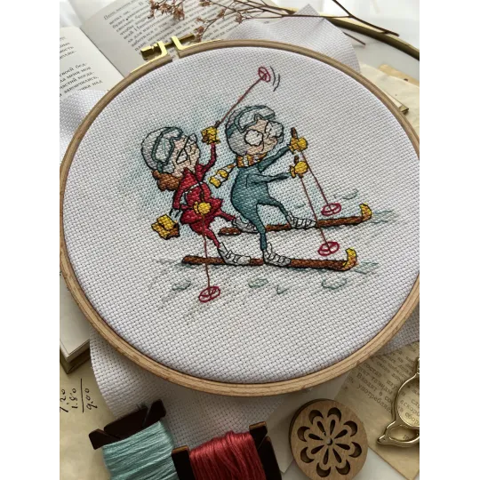 Cross stitch kit "Grandmothers skiers" SANB-24