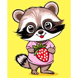 2024 Набор для рисования по номерам "Енот с клубникой" 16.5x13 cm MINI302