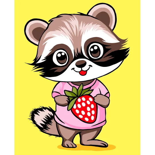 2024 Набор для рисования по номерам "Енот с клубникой" 16.5x13 cm MINI302