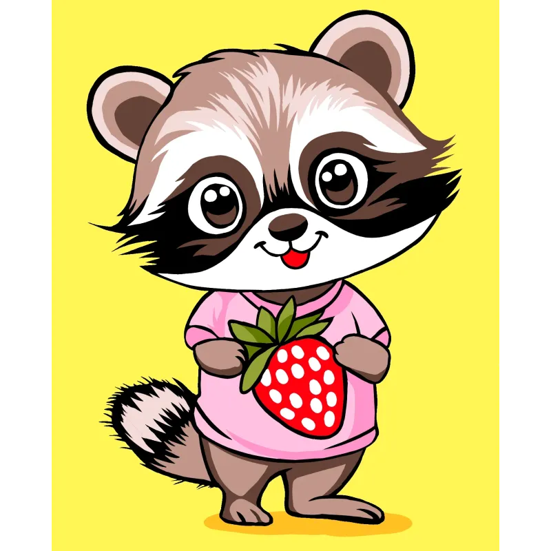2024 Набор для рисования по номерам "Енот с клубникой" 16.5x13 cm MINI302