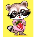 2024 Набор для рисования по номерам "Енот с клубникой" 16.5x13 cm MINI302