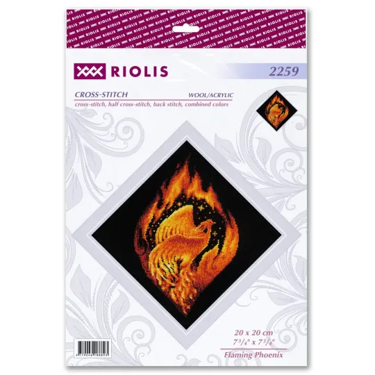 Kit de point de croix « Phénix flamboyant » 20x20 cm SR2259
