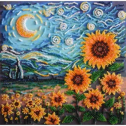 Vidutinio dydžio karoliukų siuvinėjimo rinkinys - Saulėgrąžos nakties glėbyje (Deco Scenes) 20x20 cm AAMB-111