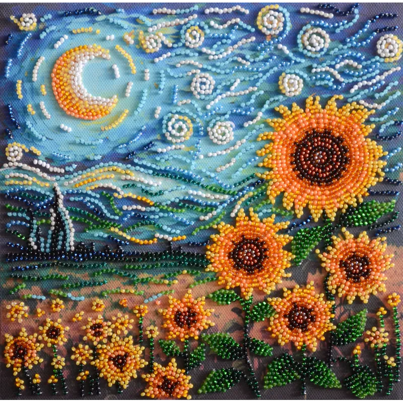 Kit de broderie de perles de taille moyenne - Tournesols dans l'étreinte de la nuit (Deco Scenes) 20x20 cm AAMB-111