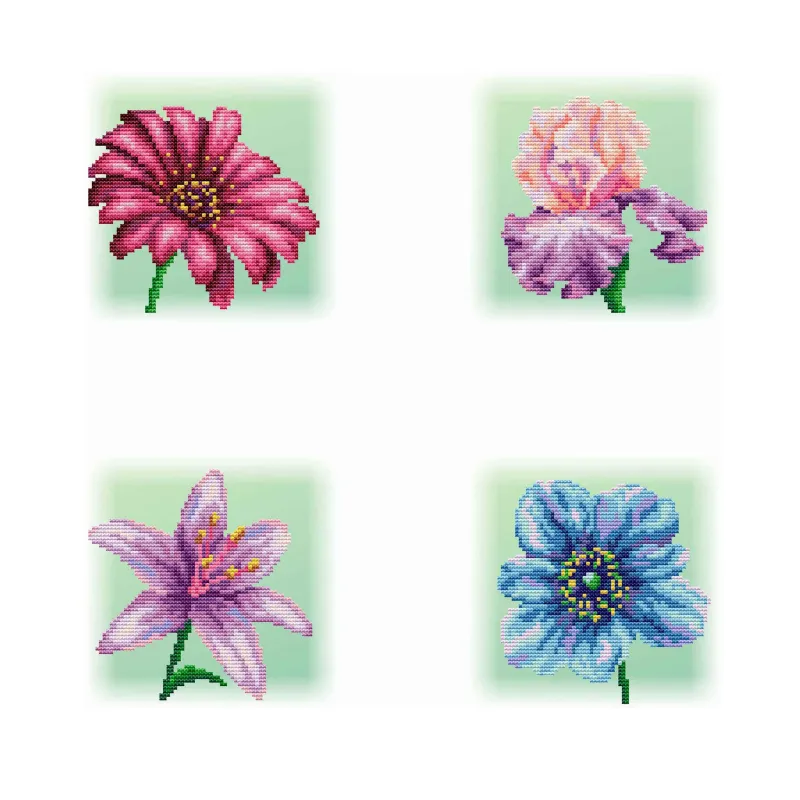 Канва Aida 14 с напечатанным рисунком "Цветы" SSK-124