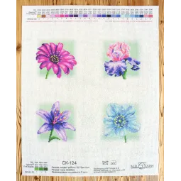 Канва Aida 14 с напечатанным рисунком "Цветы" SSK-124