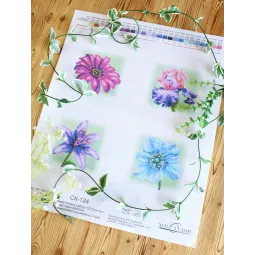 Канва Aida 14 с напечатанным рисунком "Цветы" SSK-124