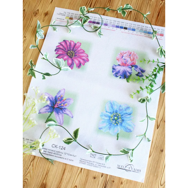 Канва Aida 14 с напечатанным рисунком "Цветы" SSK-124
