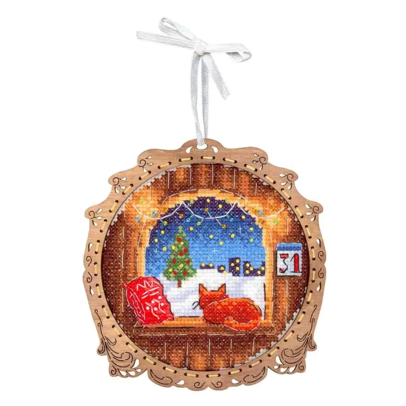 Kit de broderie point de croix sur base en bois "Miniature. Hiver dehors la fenêtre" SO-119
