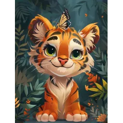 (Discontinued) Diamond Painting with subframe Tiger cub and butterfly 30x40 cm VA829