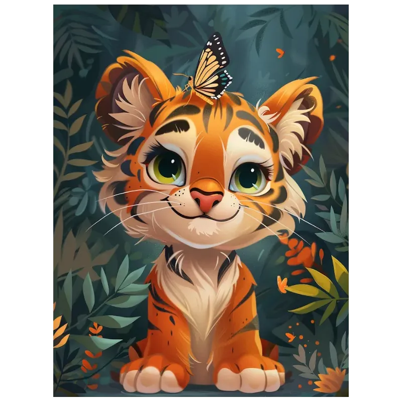 (Arrêté) Broderie Diamant avec châssis Petit tigre et papillon 30x40 cm VA829