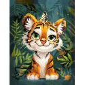 (Arrêté) Broderie Diamant avec châssis Petit tigre et papillon 30x40 cm VA829