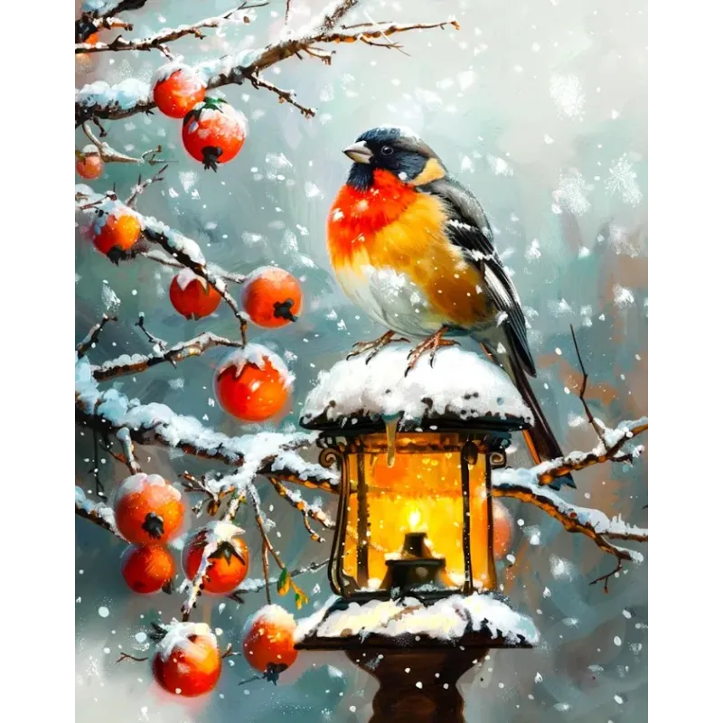 Алмазная живопись с подрамником Снегирь 30x40 cm VA819