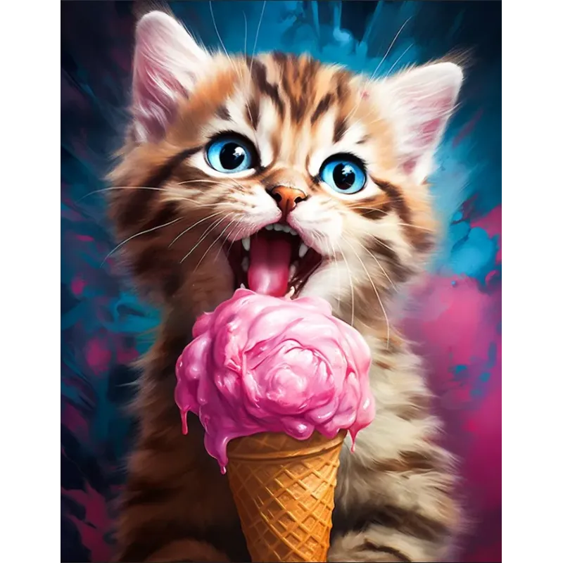 Peinture diamant avec sous-cadre Chaton avec glace 30x40 cm VA811