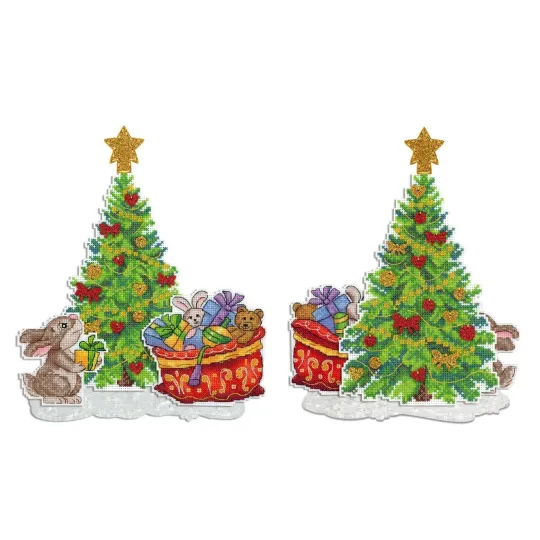 Kit de point de croix "Arbre de Noël avec des cadeaux. Lot de 3 scènes + support" SR-945
