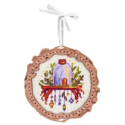 Вышивка крестом на деревянной основе "Миниатюра. Домик на полке" SO-108