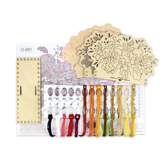 Point de croix sur base en bois "Porte-serviette Bouquet d'automne" SO-091