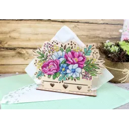Cross-stich on wooden base "Napkin holder “Flower arrangement” SO-090