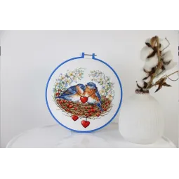 Stickpackung Vögel im Nest 30x30 cm S/RS024