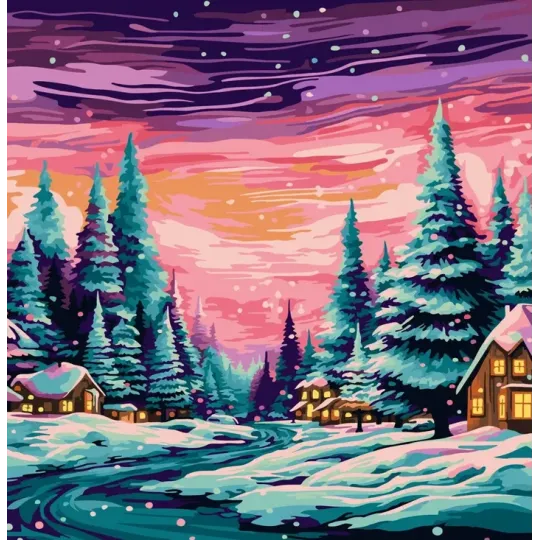 Piešimas pagal skaičius rinkinys „Žiemos kaimelis“ 40x50 cm W048 0125