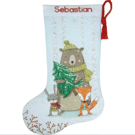 Kit de point de croix Bas de Noël Animaux de la forêt D70-09621