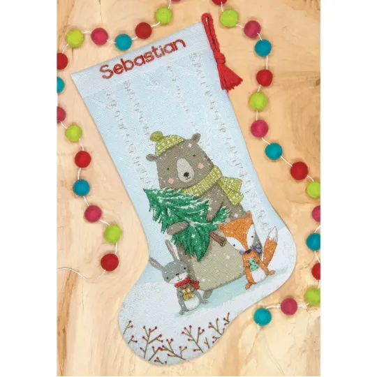 Kit de point de croix Bas de Noël Animaux de la forêt D70-09621
