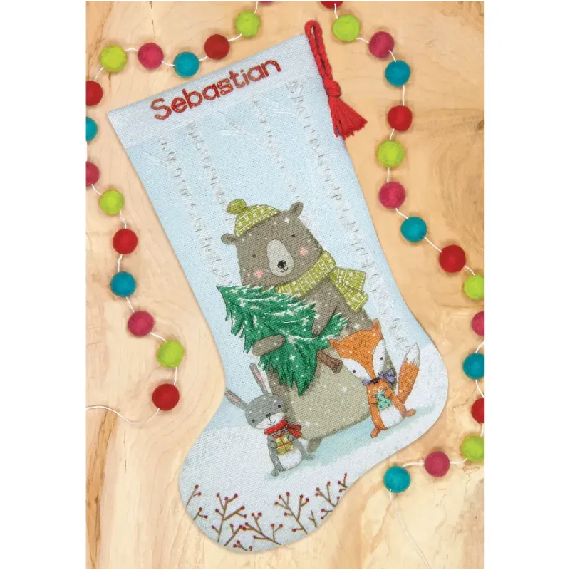 Kit de point de croix Bas de Noël Animaux de la forêt D70-09621
